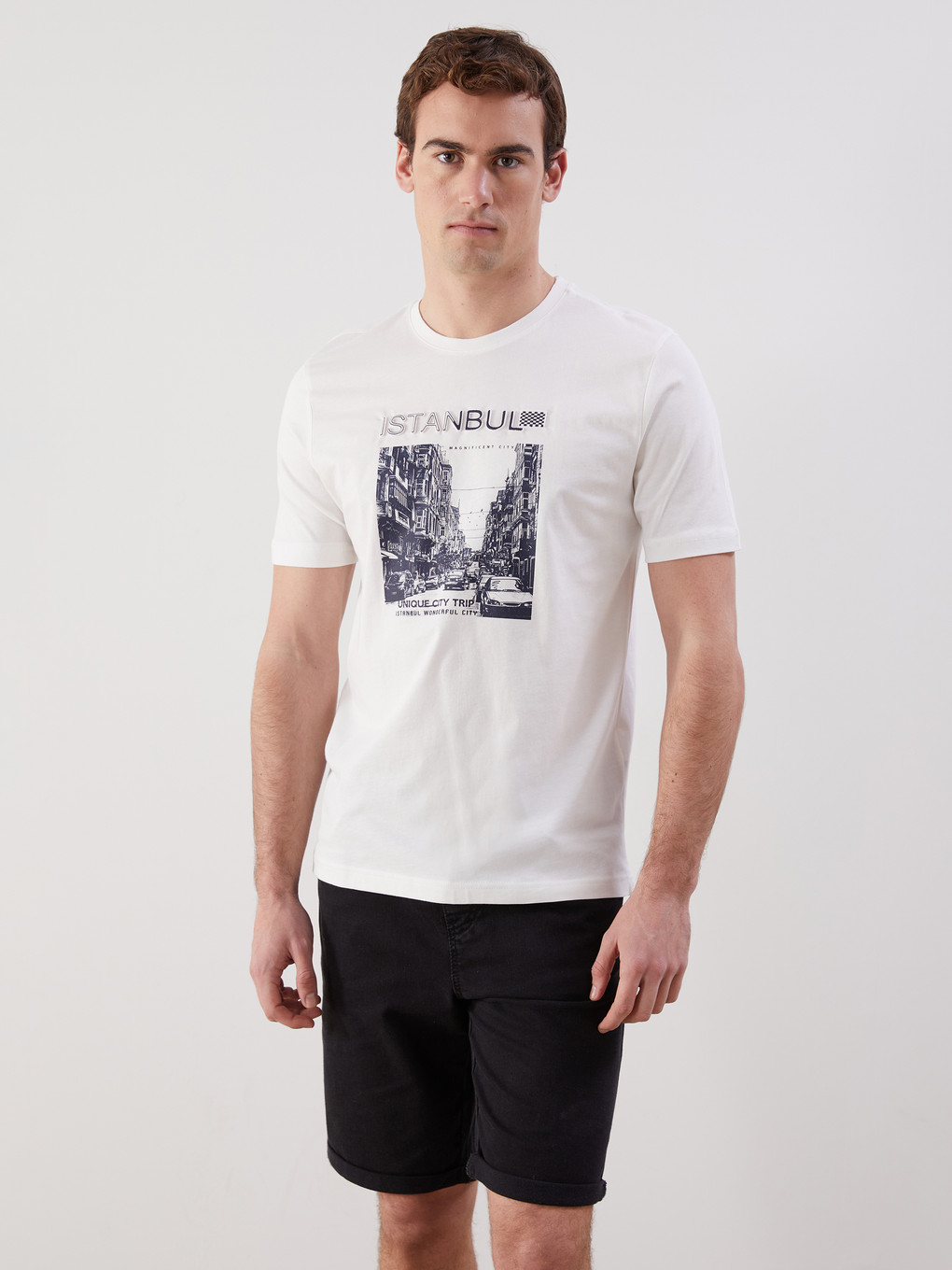 Crew Neck Short Sleeve Printed Combed Cotton Men's T-shirt
