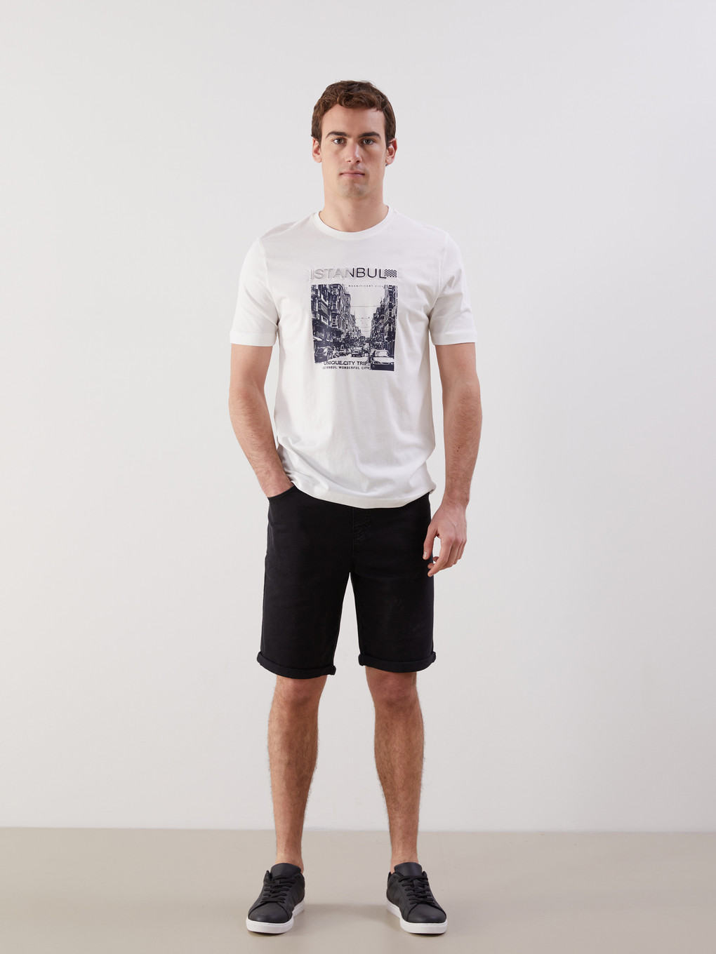 Crew Neck Short Sleeve Printed Combed Cotton Men's T-shirt-1