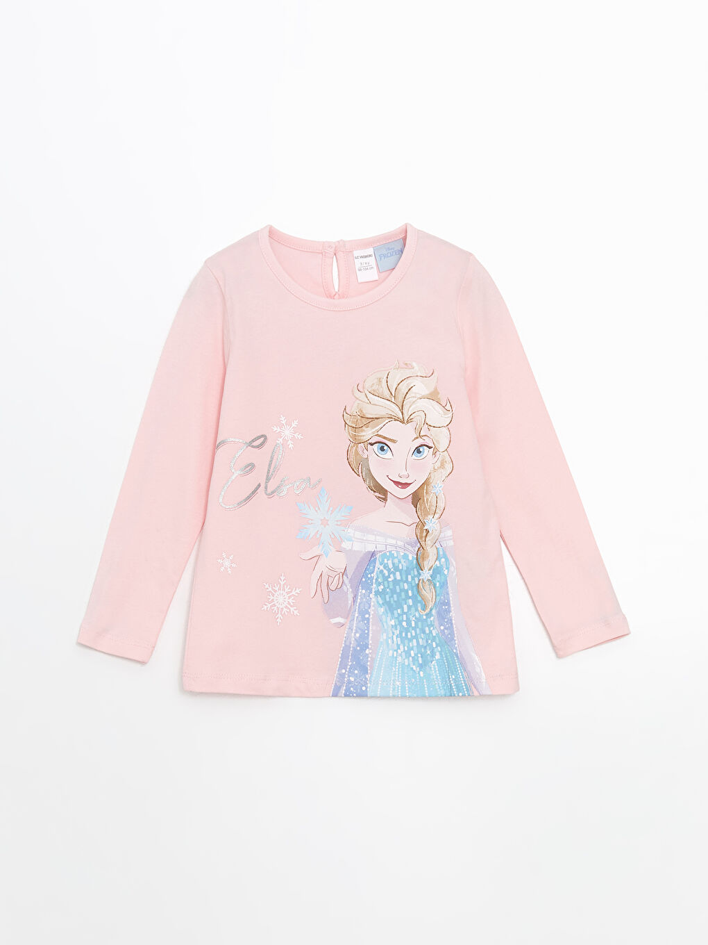 Pembe Bisiklet Yaka Elsa Baskılı Kız Çocuk Tişört