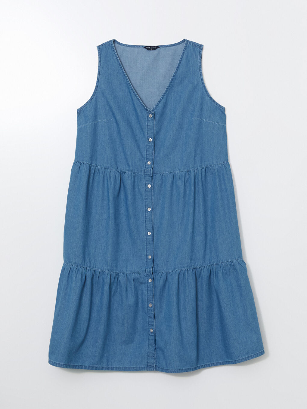 V-Neck Tiered Denim Dress -S5H955Z8-H45