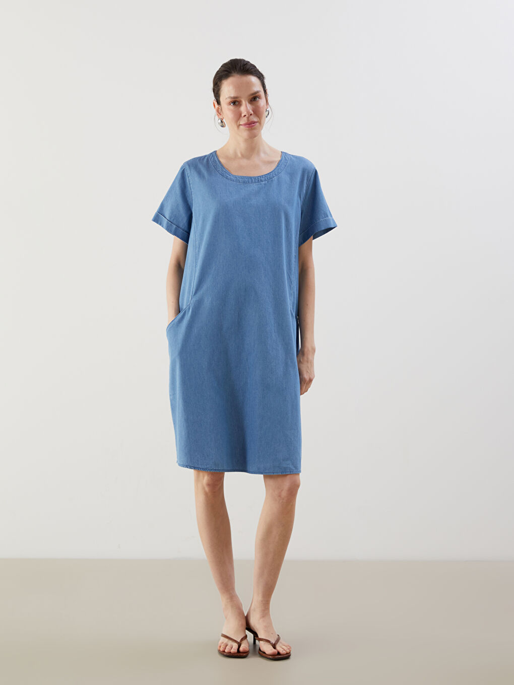 Crew Neck Denim Dress -S5H957Z8-563