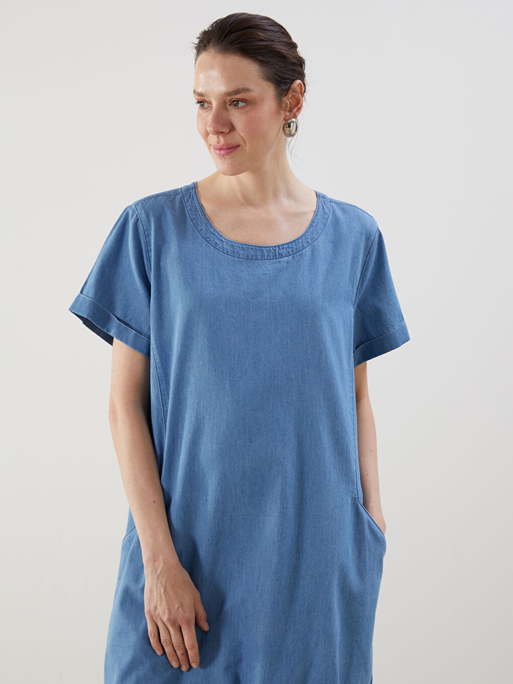 Crew Neck Denim Dress -S5H957Z8-563