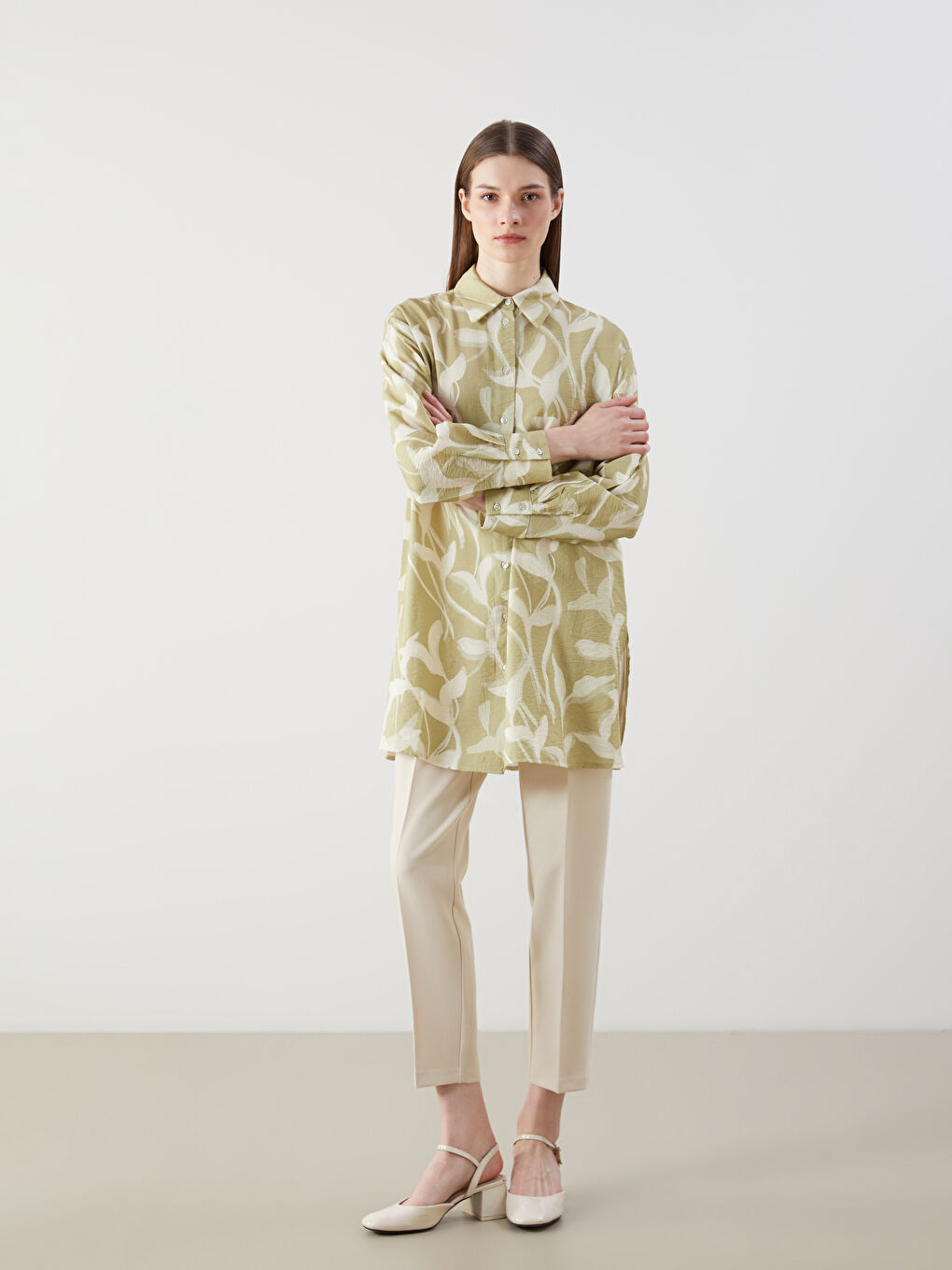 Yeşil Desenli Kadın Gömlek Tunik-1