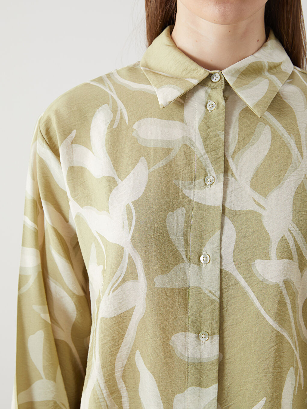 Yeşil Desenli Kadın Gömlek Tunik-2