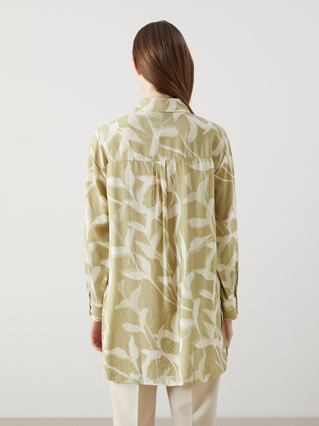 Yeşil Desenli Kadın Gömlek Tunik-3