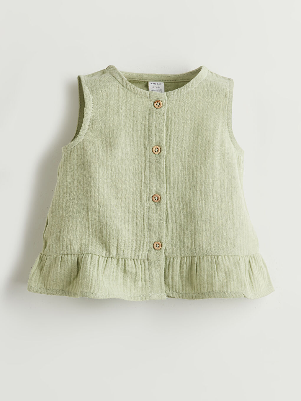 Yeşil  Bisiklet Yaka Fırfırlı Kız Bebek Bluz