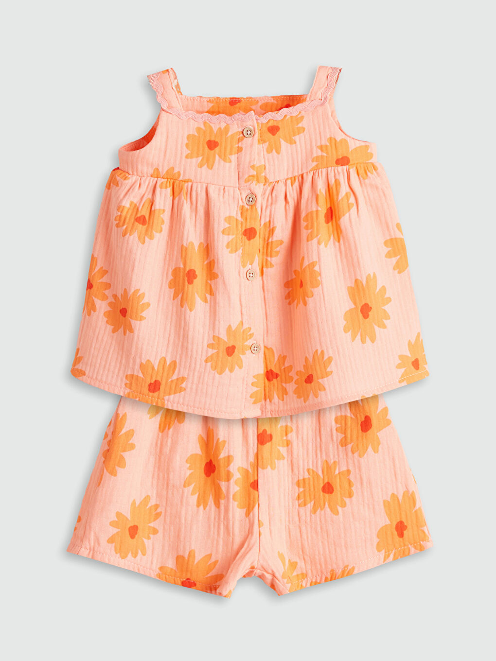 LCW baby Pembe Çiçekli Kız Bebek Müslin Bluz ve Şort 2'li