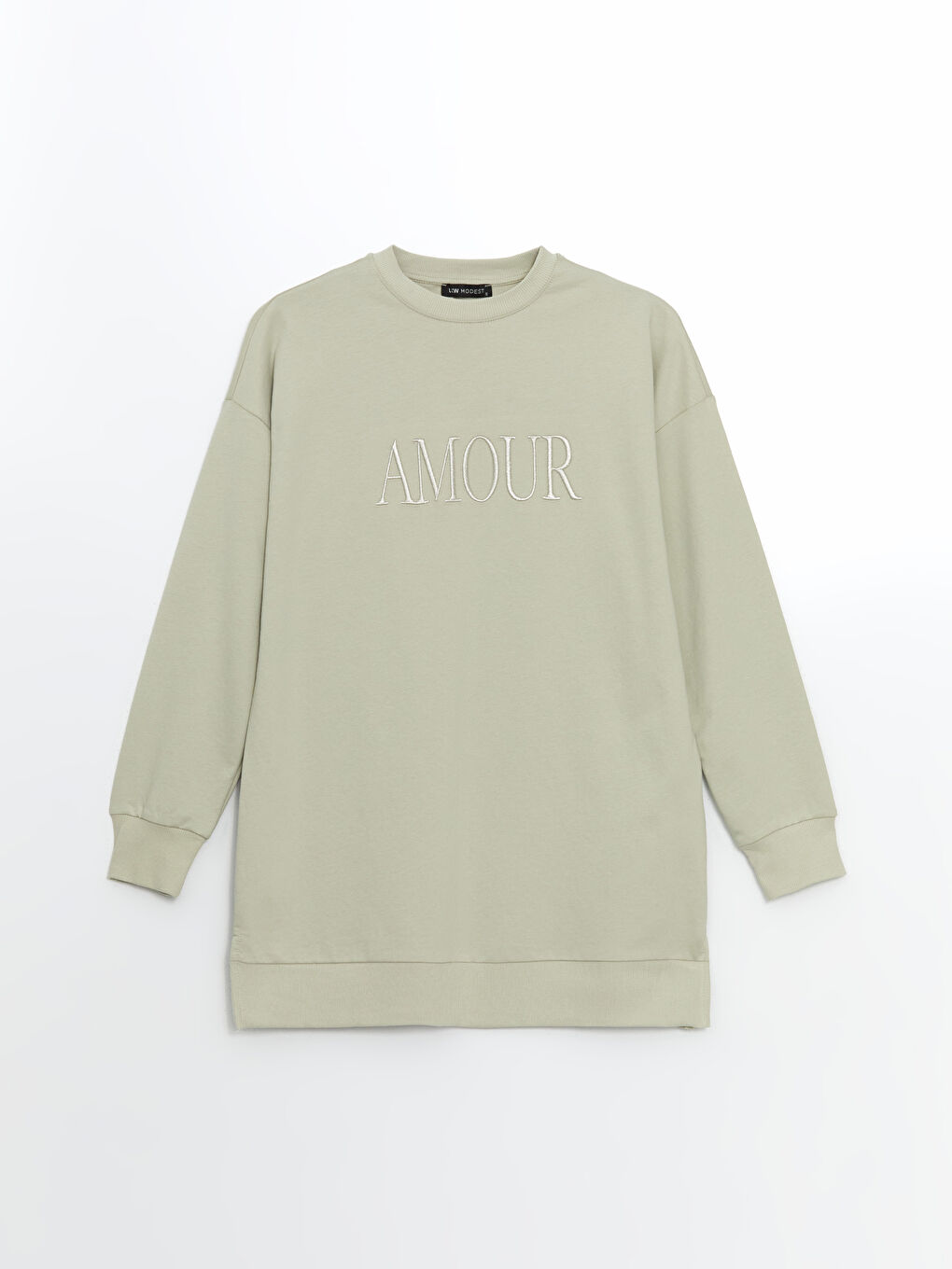LCW Modest Crew Neck Embroidered Oversize Women's Sweatshirt Tunic -S5H992Z8-FKT