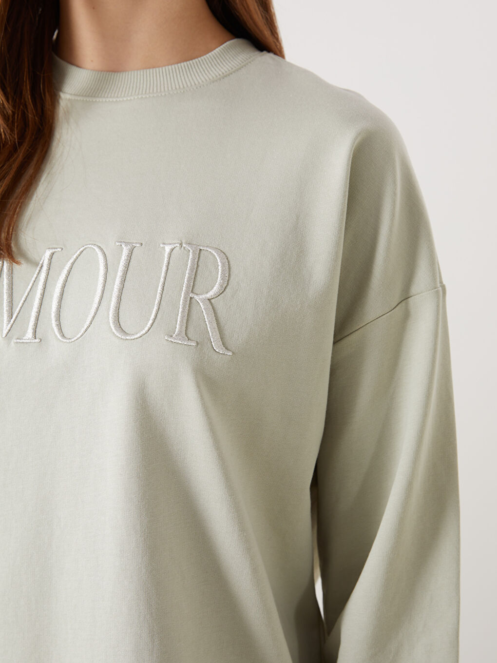 LCW Modest Crew Neck Embroidered Oversize Women's Sweatshirt Tunic -S5H992Z8-FKT