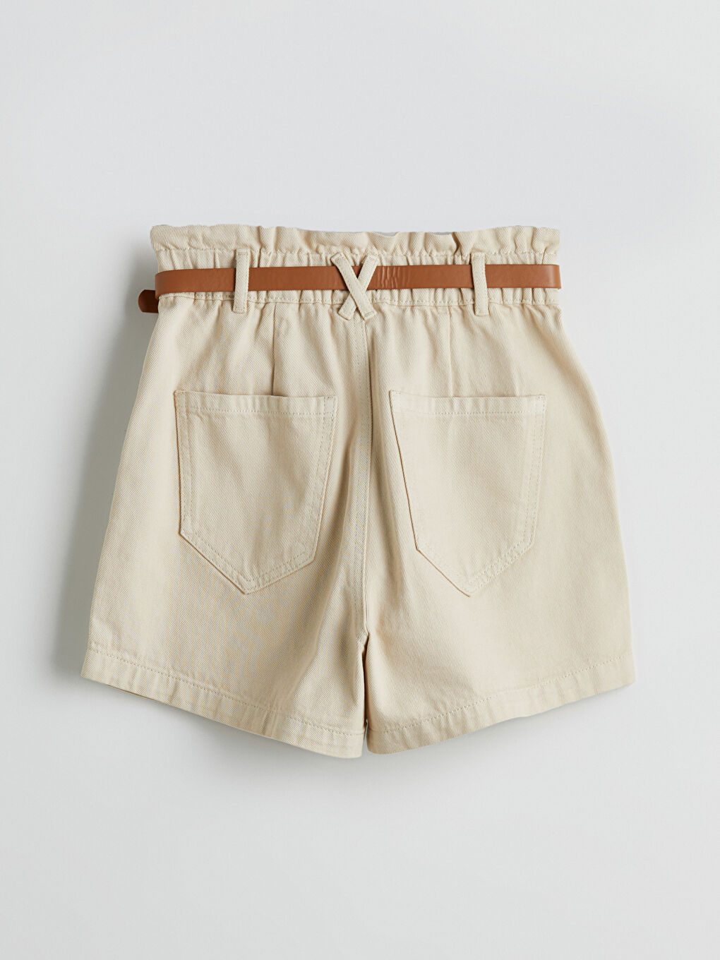 Bej Beli Kemerli Paperbag Kadın Jean Şort-11