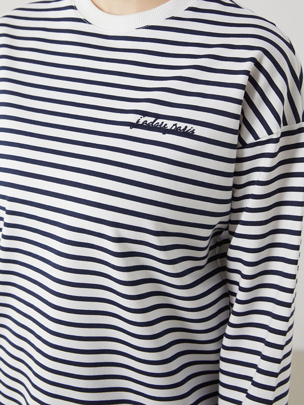 LCW Modest Crew Neck Striped Women's Sweatshirt Tunic -S5HA15Z8-LGP