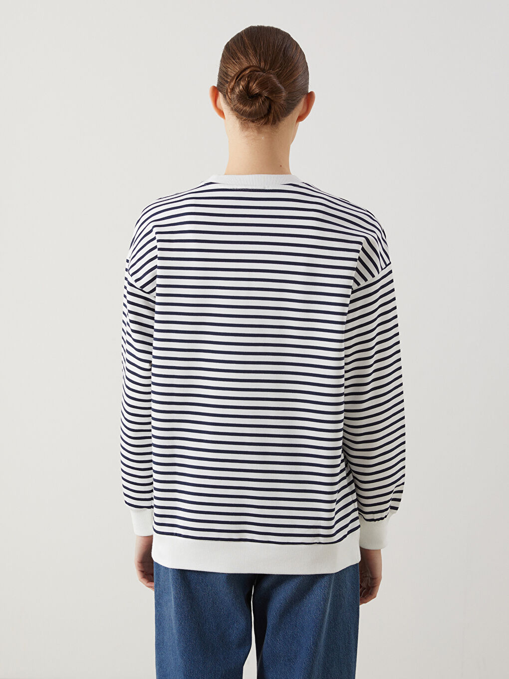 LCW Modest Crew Neck Striped Women's Sweatshirt Tunic -S5HA15Z8-LGP
