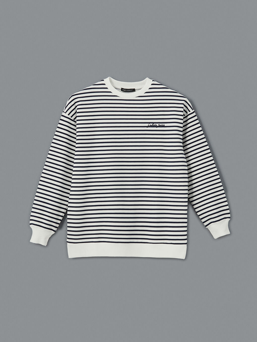LCW Modest Crew Neck Striped Women's Sweatshirt Tunic -S5HA15Z8-LGP