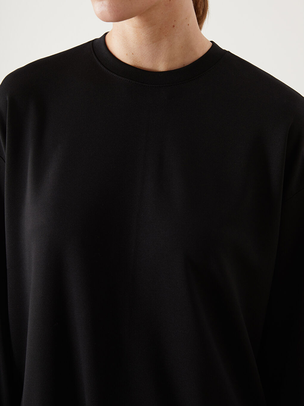 Siyah Bisiklet Yaka Oversize Kadın Sweatshirt Tunik-5