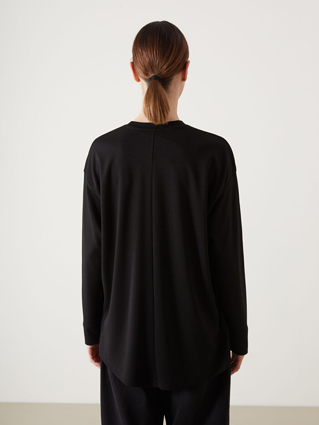 Siyah Bisiklet Yaka Oversize Kadın Sweatshirt Tunik-7