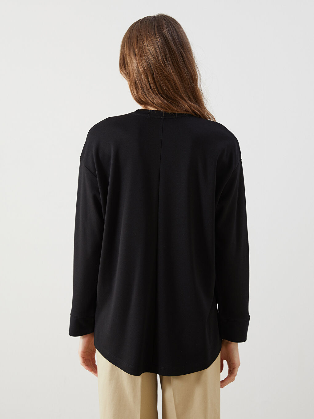 Siyah Bisiklet Yaka Oversize Kadın Sweatshirt Tunik-6