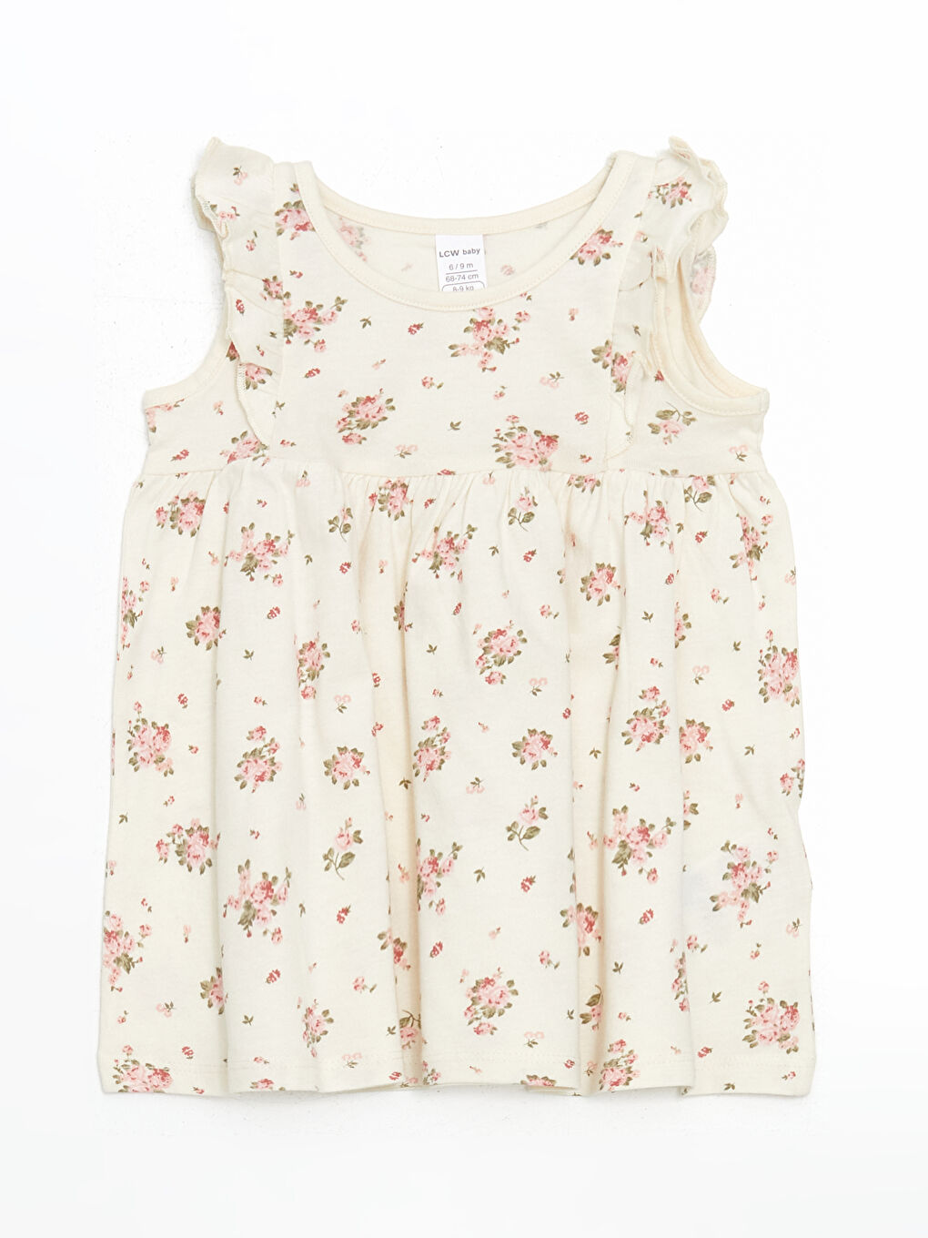 Ekru Bisiklet Yaka Çiçekli Kız Bebek Elbise