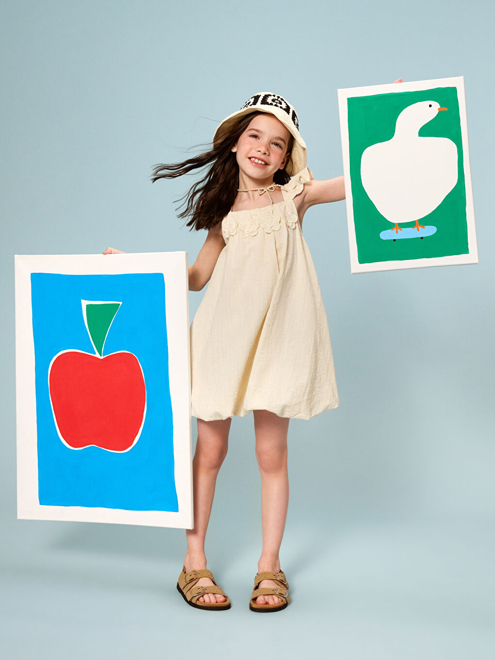 Square Collar Girls' Dobby Dress -S5HA48Z1-CWP