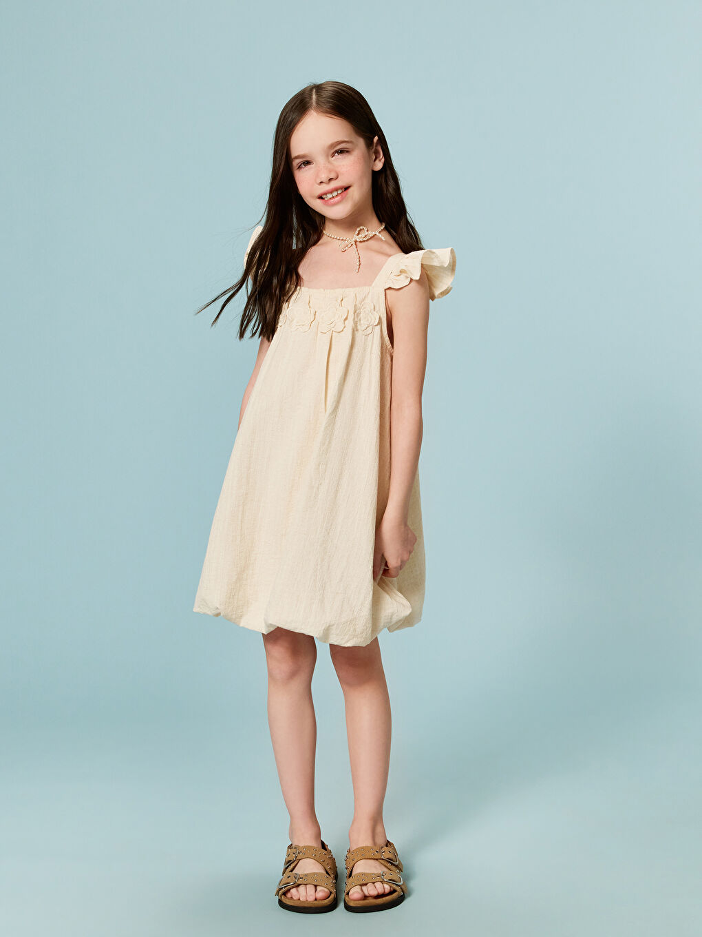 Square Collar Girls' Dobby Dress -S5HA48Z1-CWP