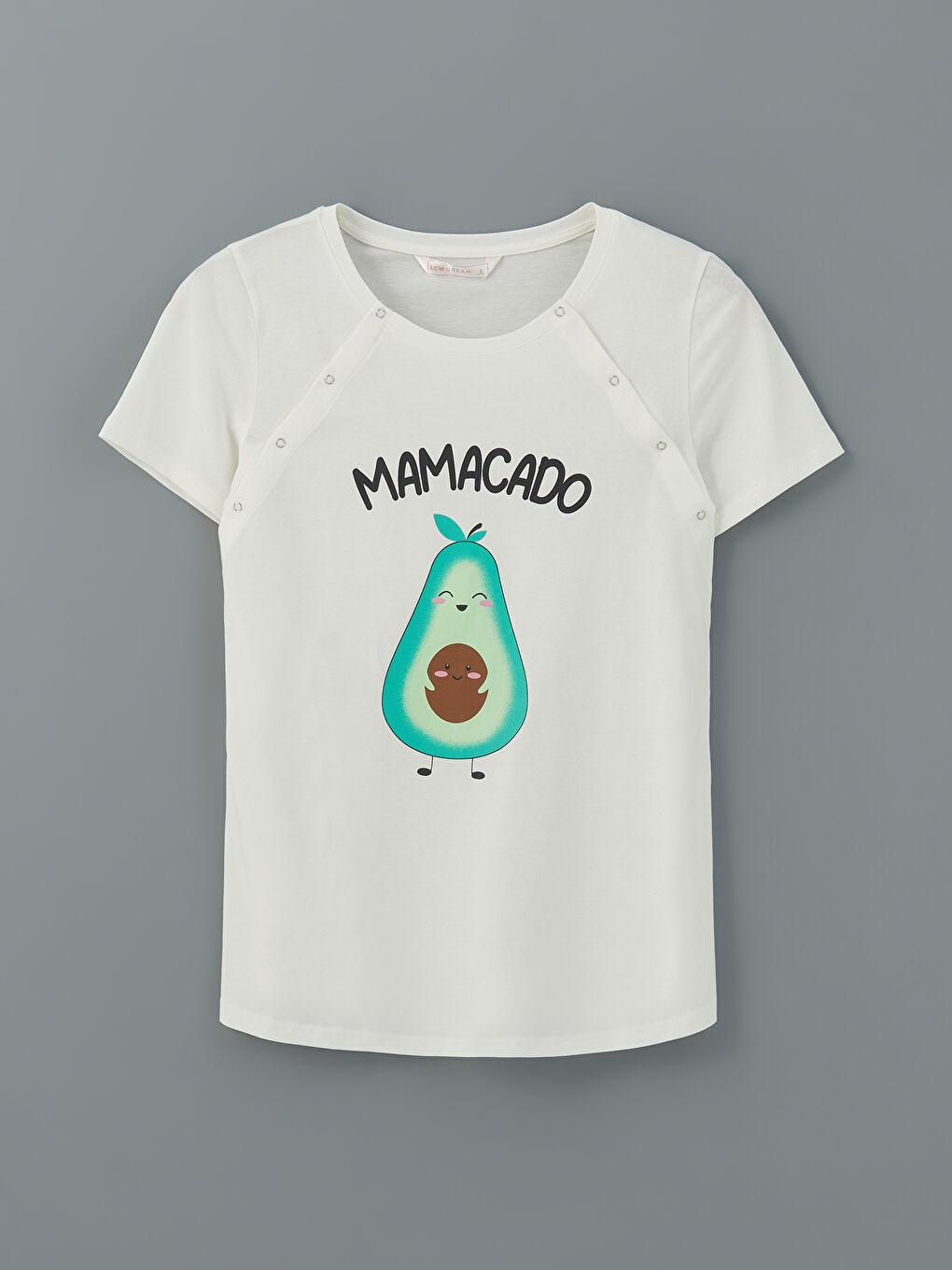 Ekru Bisiklet Yaka Baskılı Hamile Pijama Üst