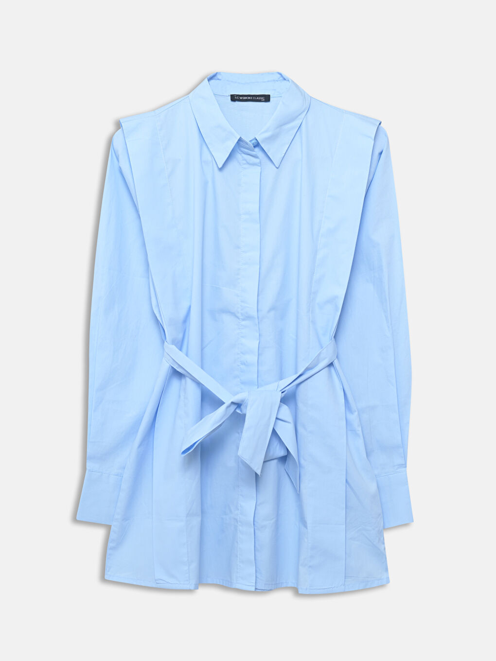 Mavi Düz Uzun Kollu Kadın Gömlek Tunik-4