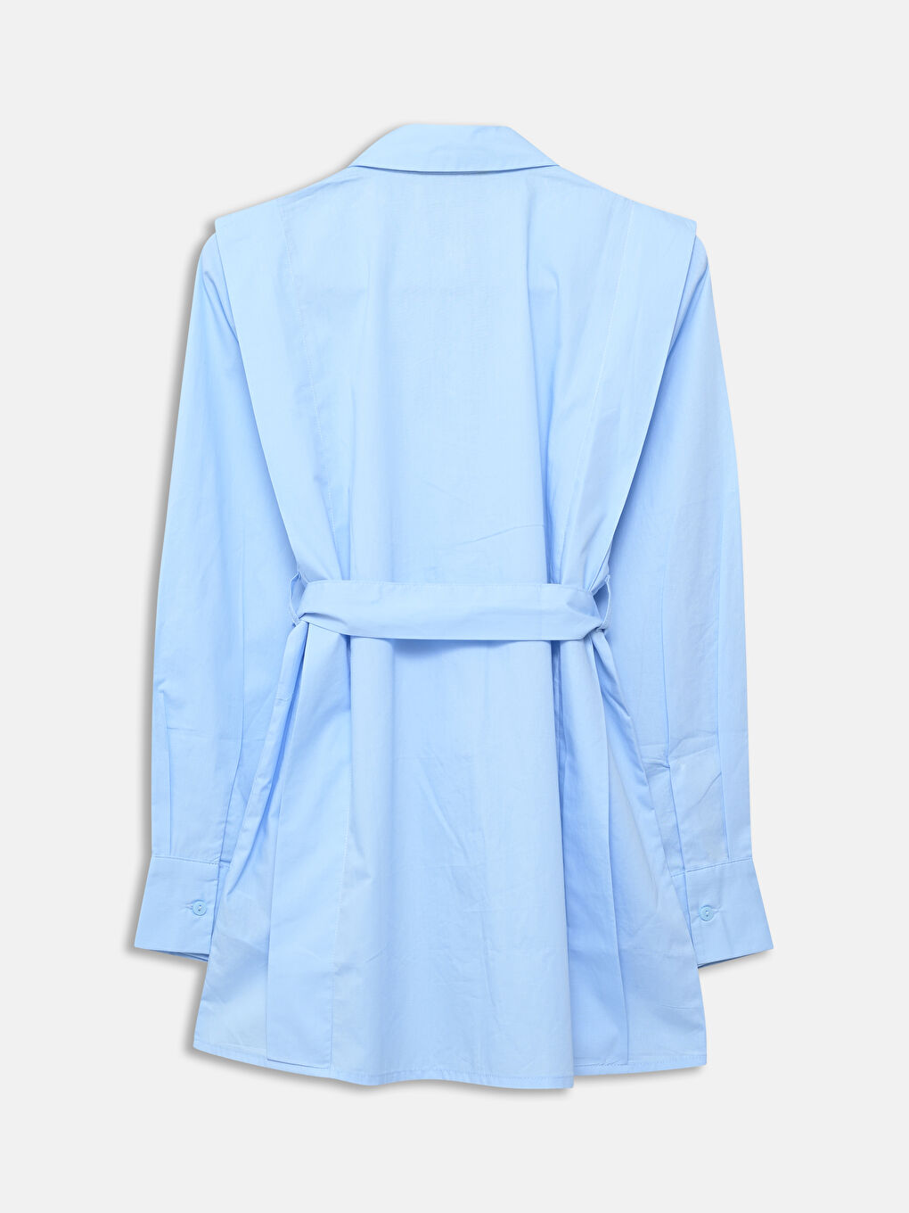 Mavi Düz Uzun Kollu Kadın Gömlek Tunik-5