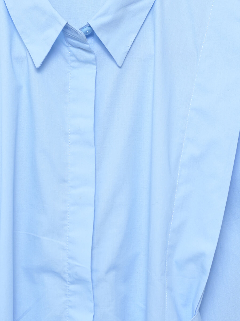 Mavi Düz Uzun Kollu Kadın Gömlek Tunik-6