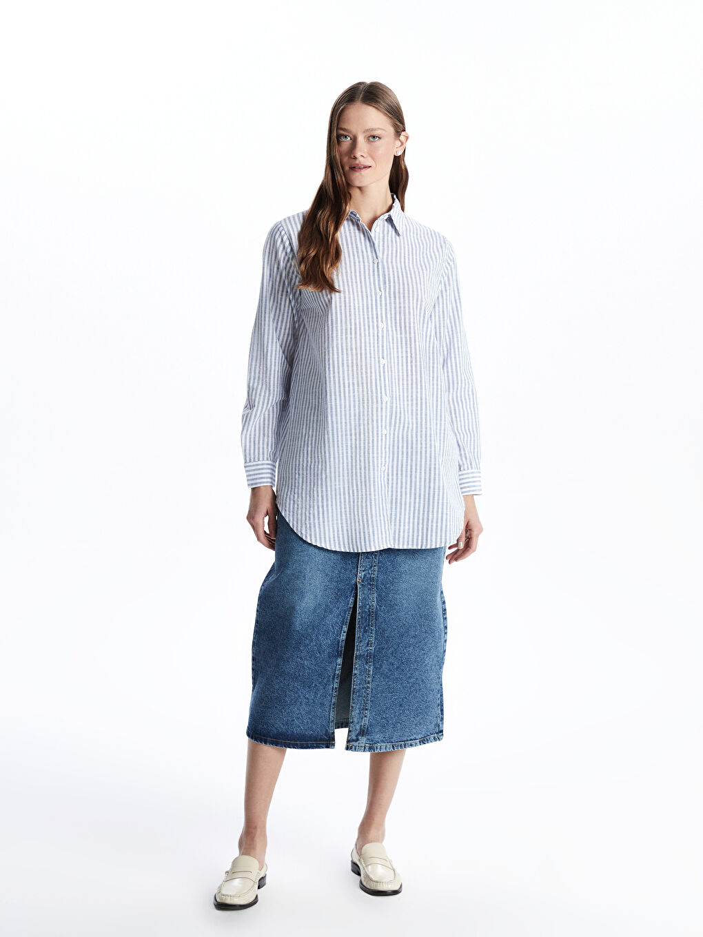 Striped Women's Shirt Tunic -S5HA65Z8-LGB