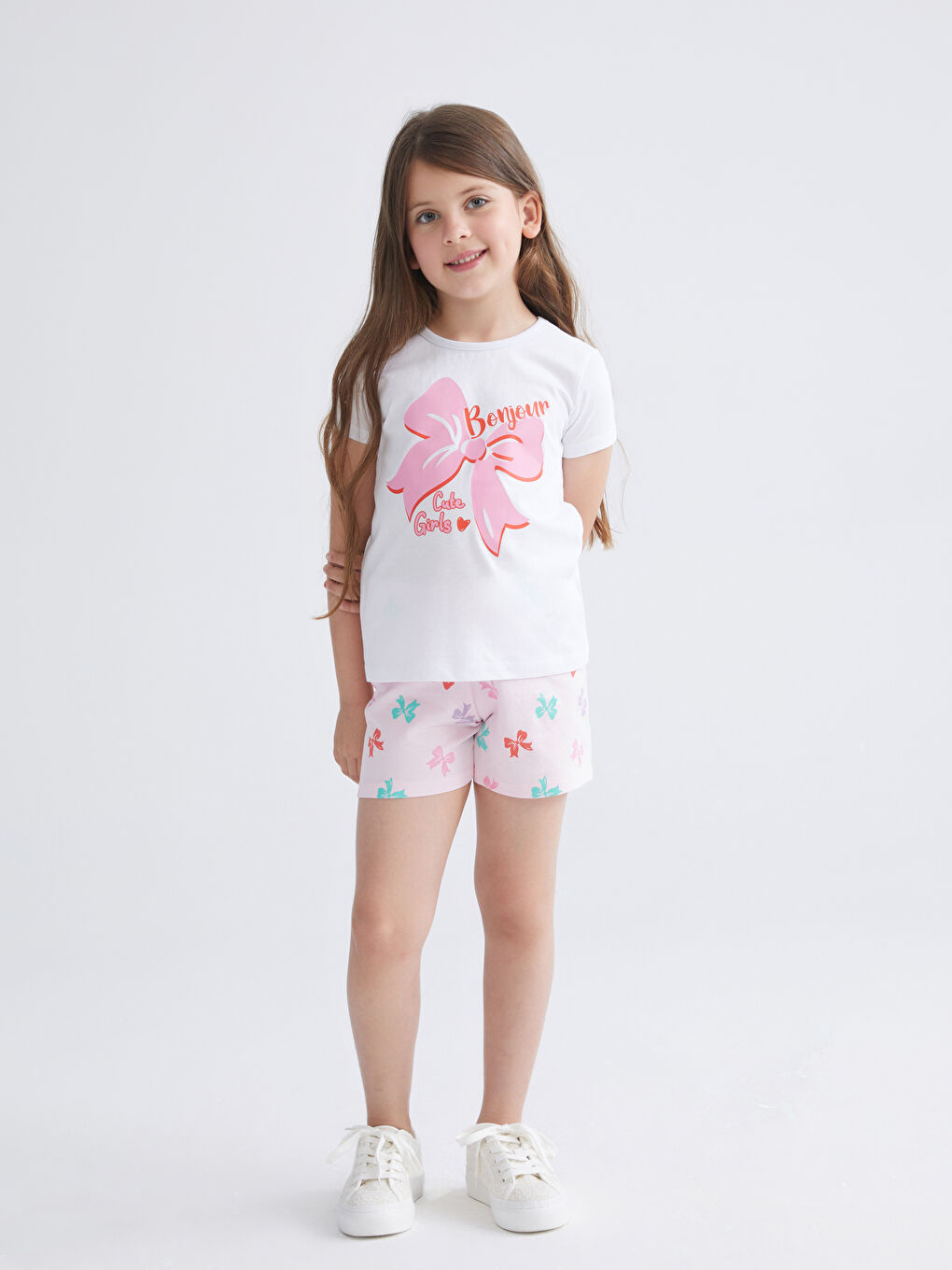 LCW Kids Bow Printed Girls' Shortie Pyjama Set -S5HA97Z1-Q6K