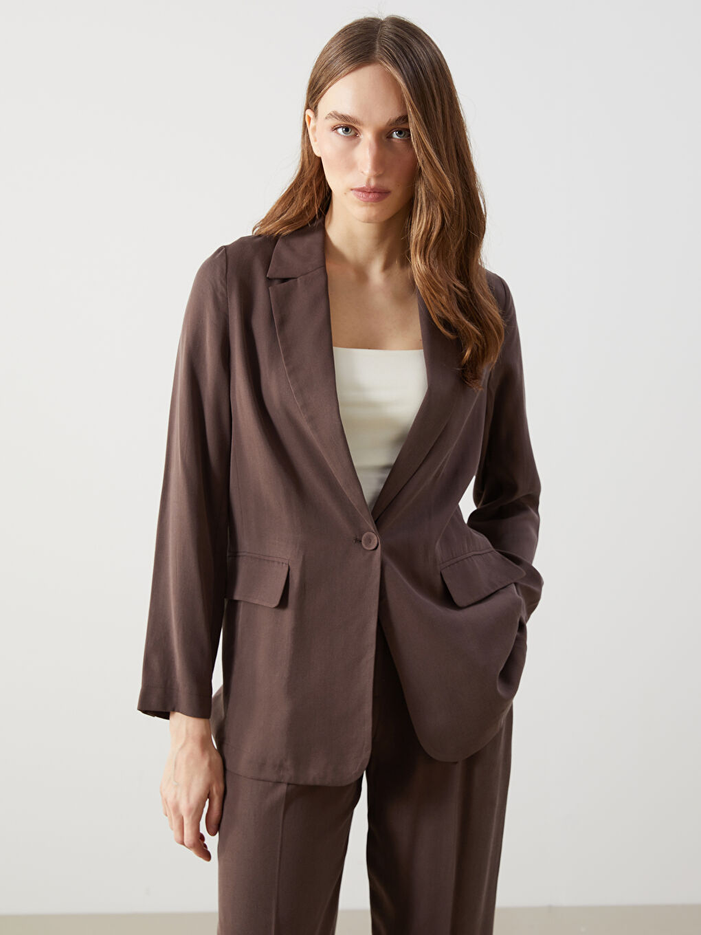 Kahverengi Regular Fit Kadın Blazer Ceket-2