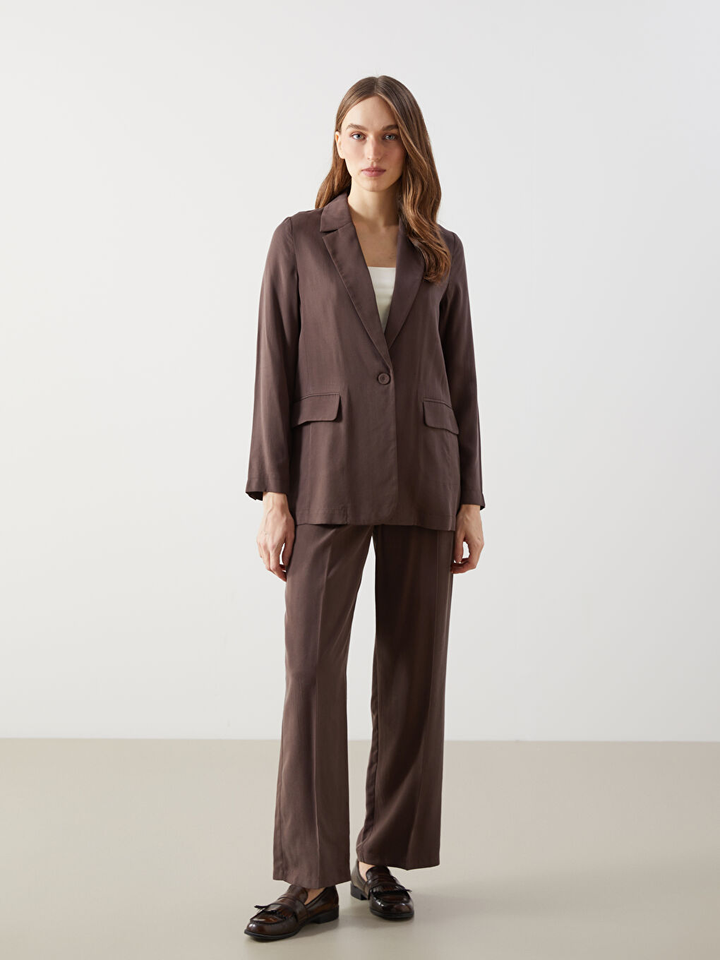 Kahverengi Regular Fit Kadın Blazer Ceket-3