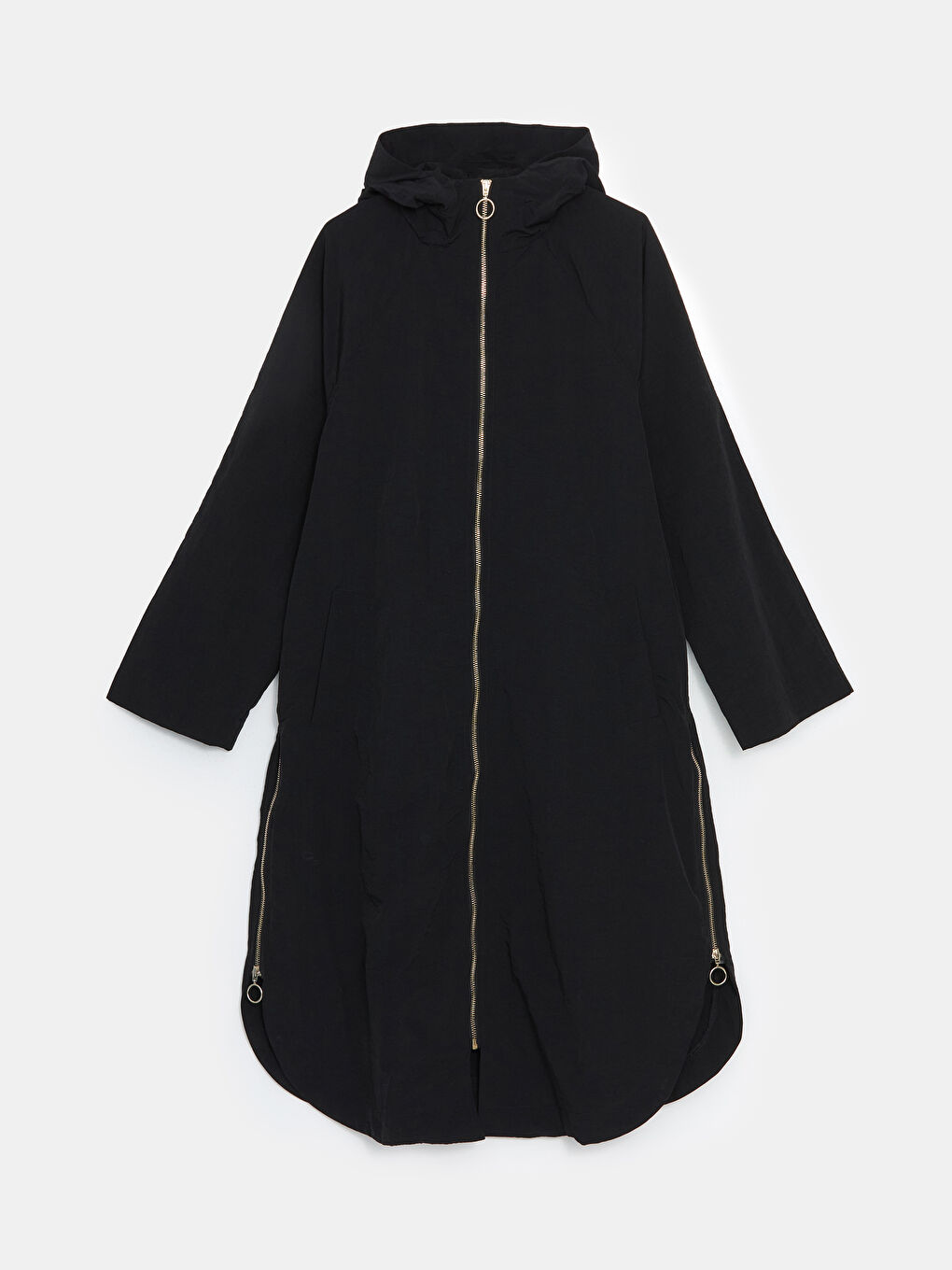 LCWAIKIKI Classic Siyah Kapüşonlu Düz Oversize Kadın Tunik - 5