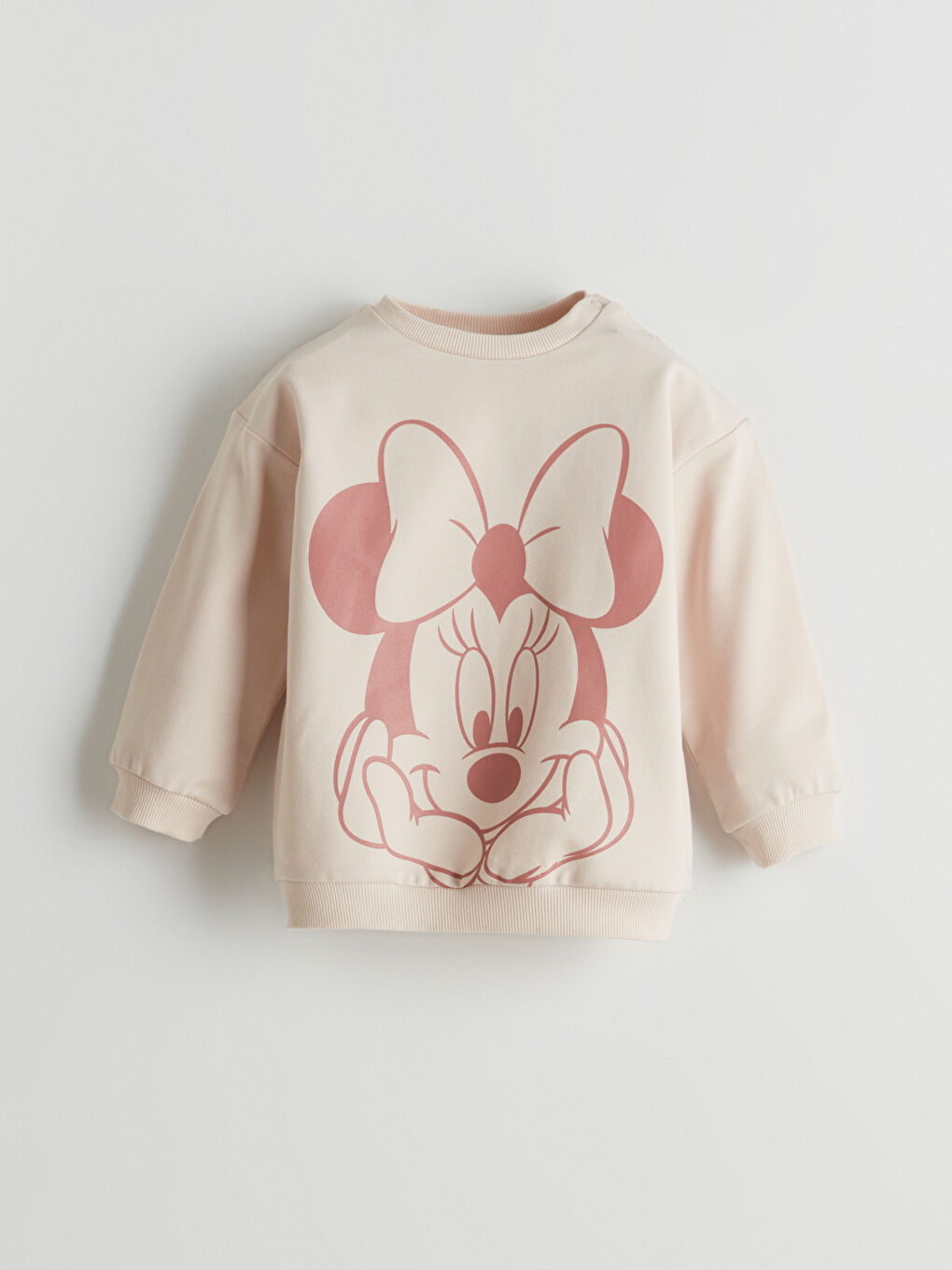 Bej Minnie Mouse Baskılı Kız Bebek Sweatshirt