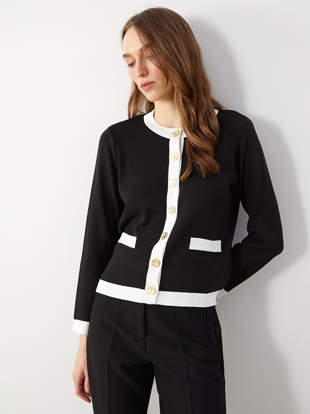 Crew Neck Women's Knitwear Cardigan -S5HB13Z8-CVL