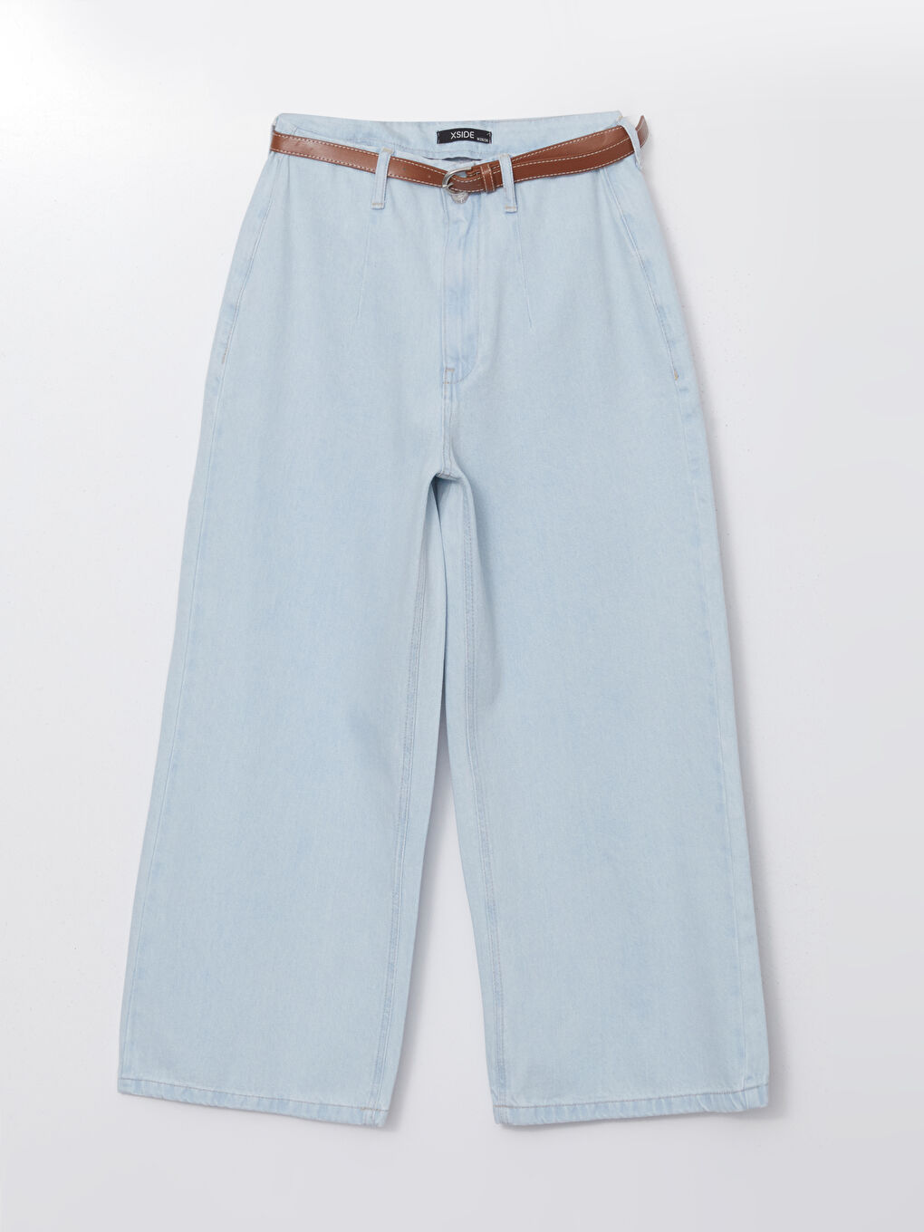 Mavi Beli Kemerli Wideleg Kadın Jean Pantolon-4