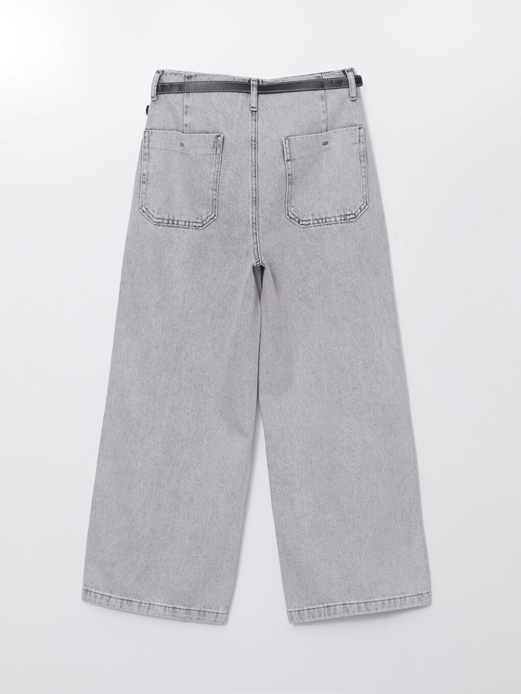 Gri Beli Kemerli Wideleg Kadın Jean Pantolon-6