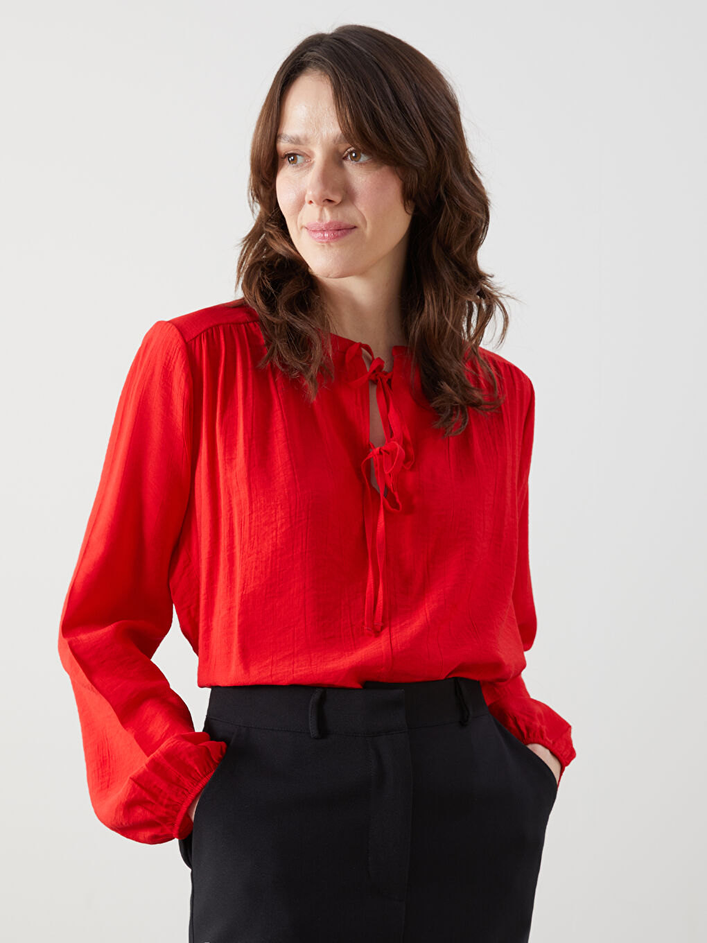 Tie Neck Women's Blouse -S5HB29Z8-HBP