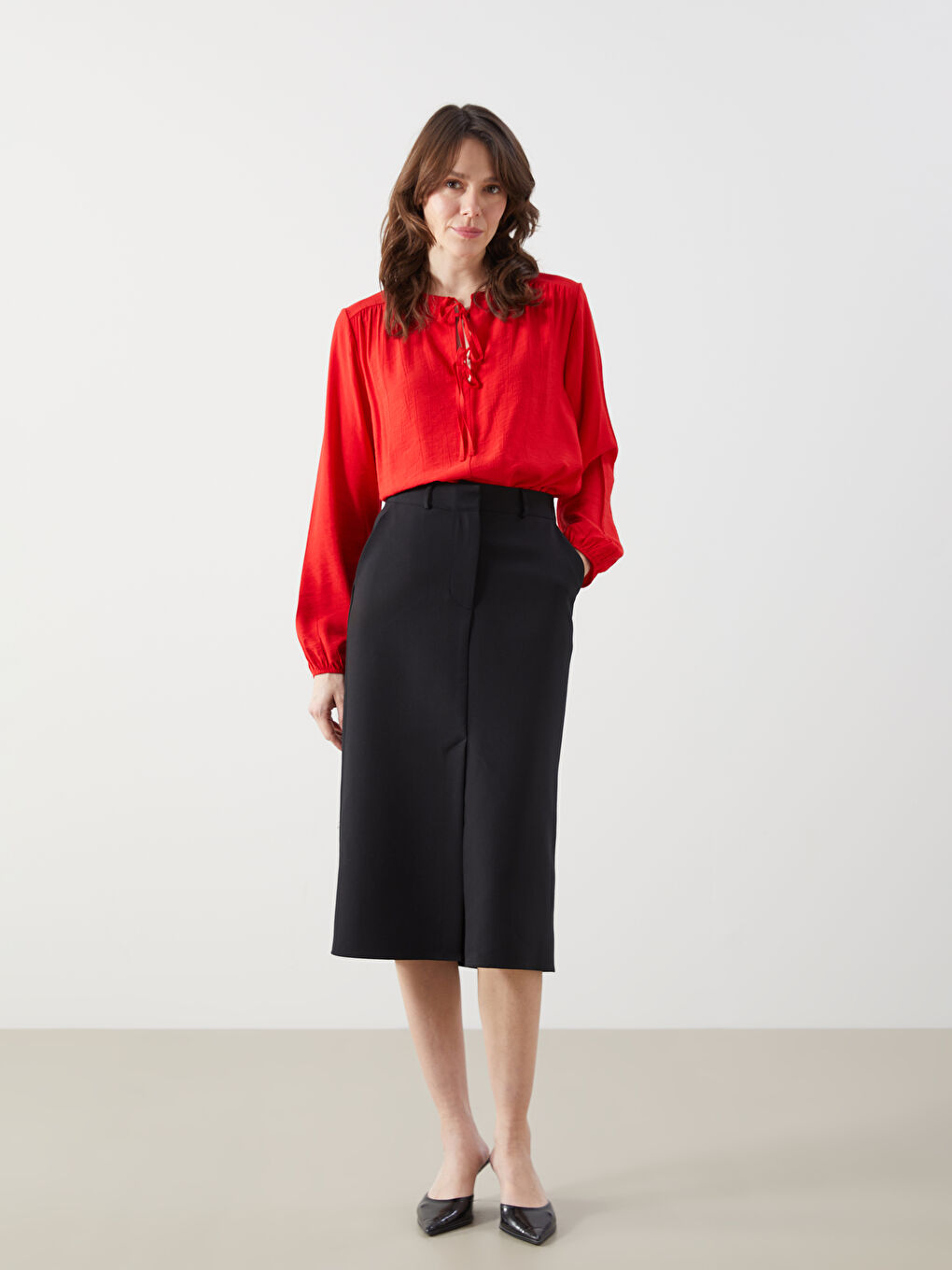 Tie Neck Women's Blouse -S5HB29Z8-HBP