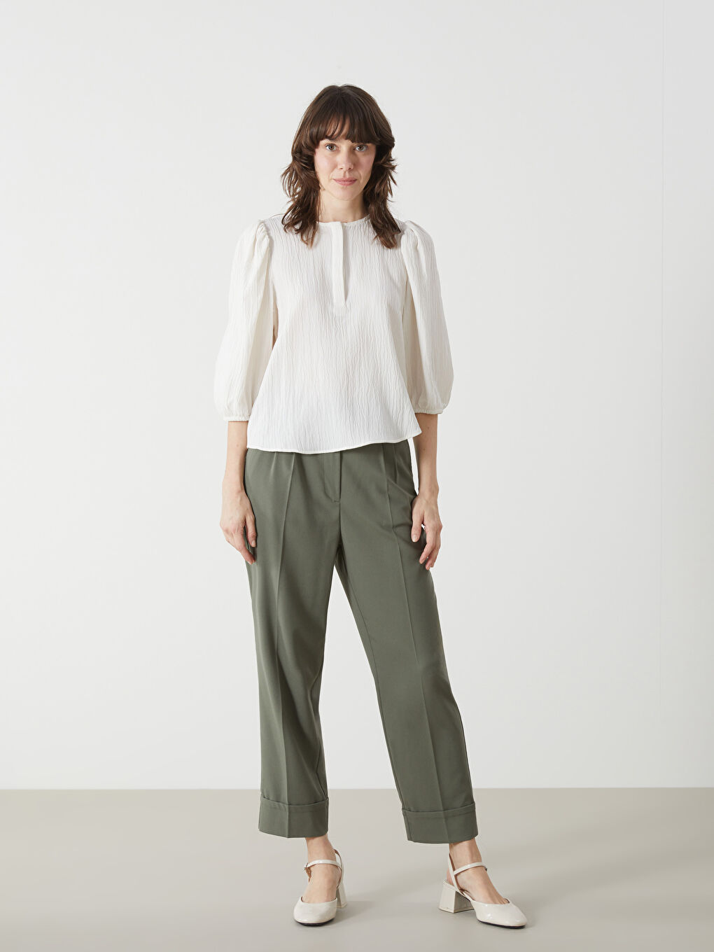 Crew Neck Textured Women's Blouse -S5HB42Z8-FEW