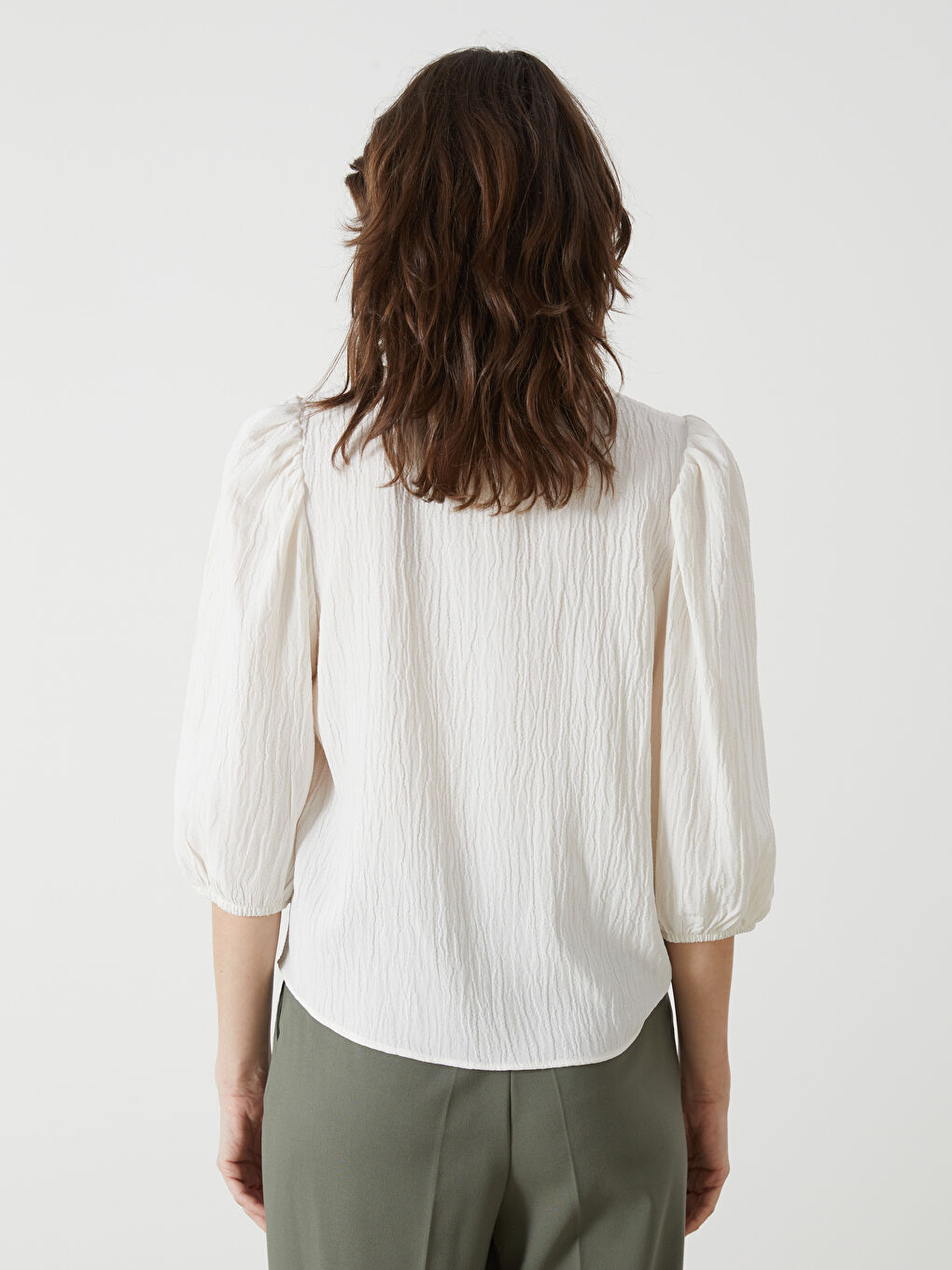 Crew Neck Textured Women's Blouse -S5HB42Z8-FEW