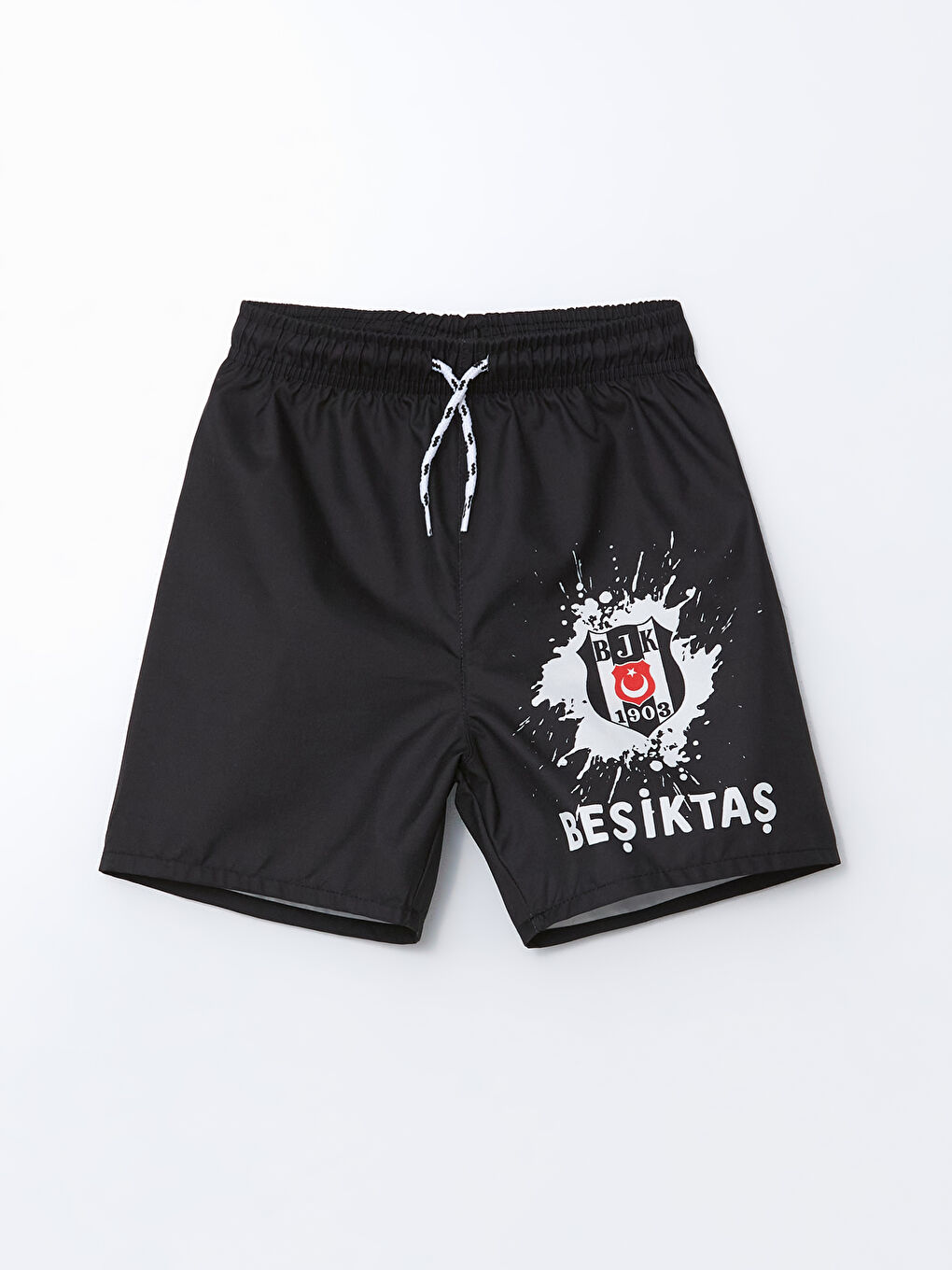 Siyah Beli Lastikli UV Korumalı Beşiktaş Baskılı Erkek Çocuk Deniz Şortu