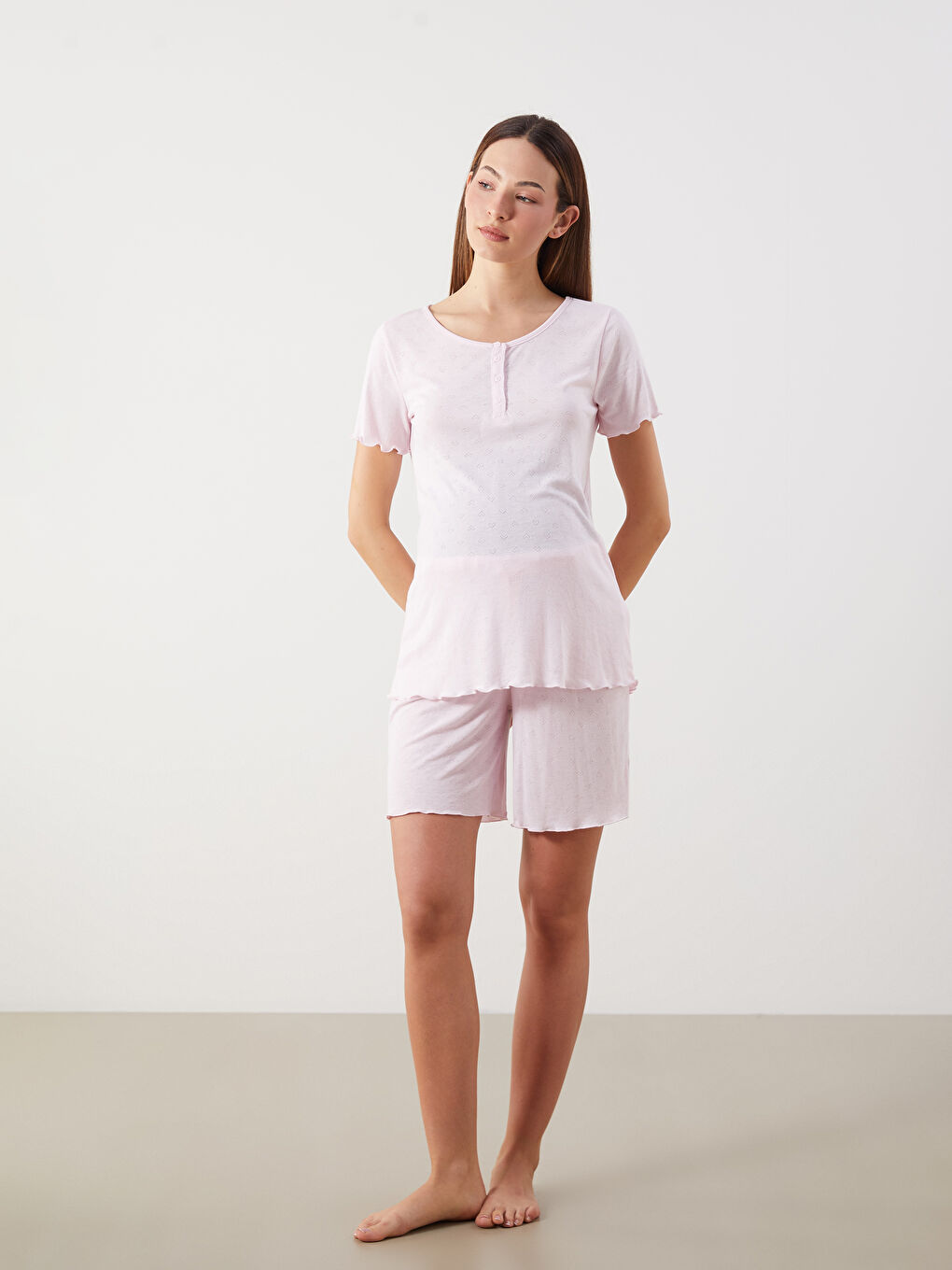 Crew Neck Heart Patterned Maternity Short Pyjama Set -S5HB58Z8-FWW