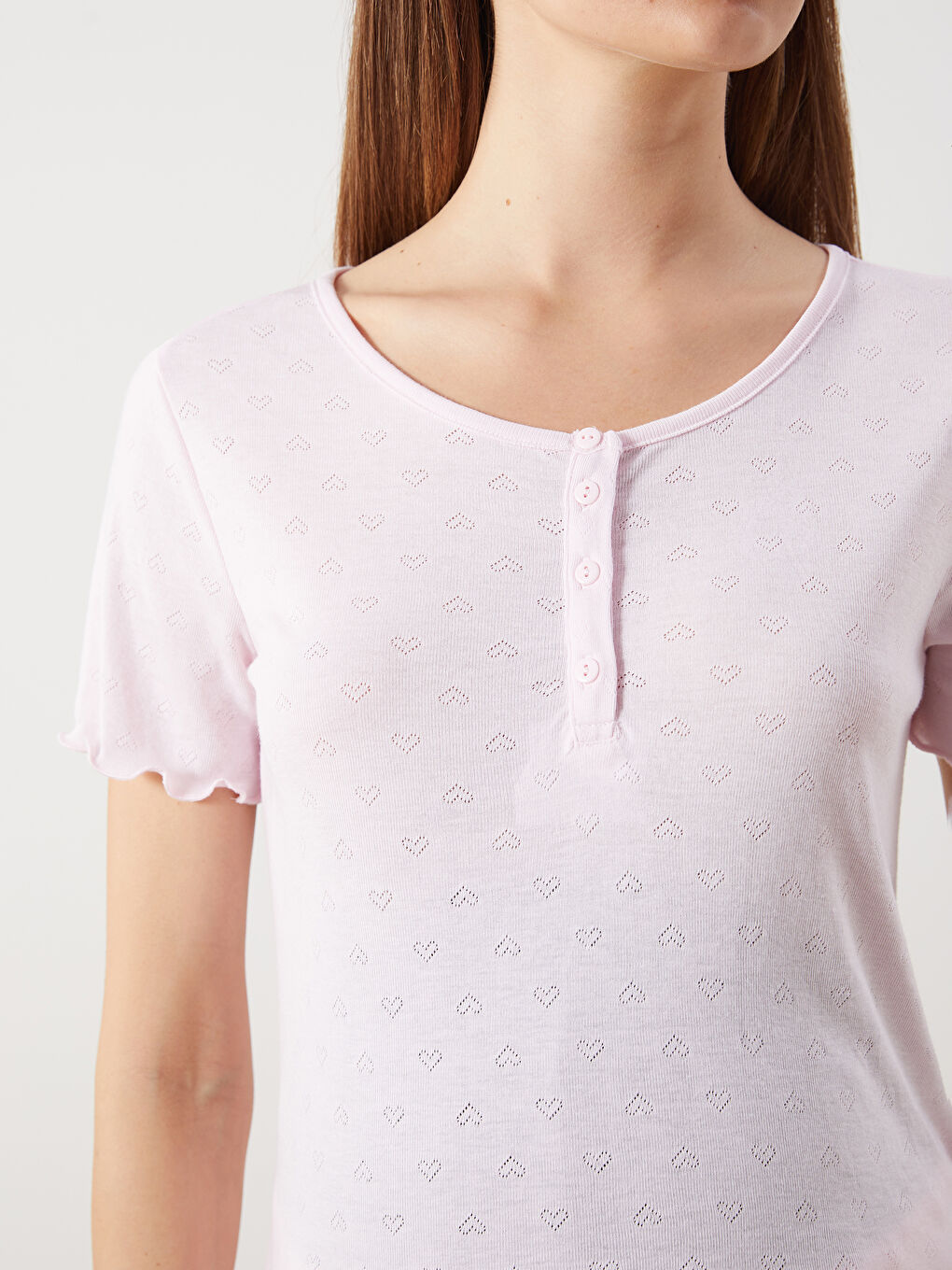 Crew Neck Heart Patterned Maternity Short Pyjama Set -S5HB58Z8-FWW