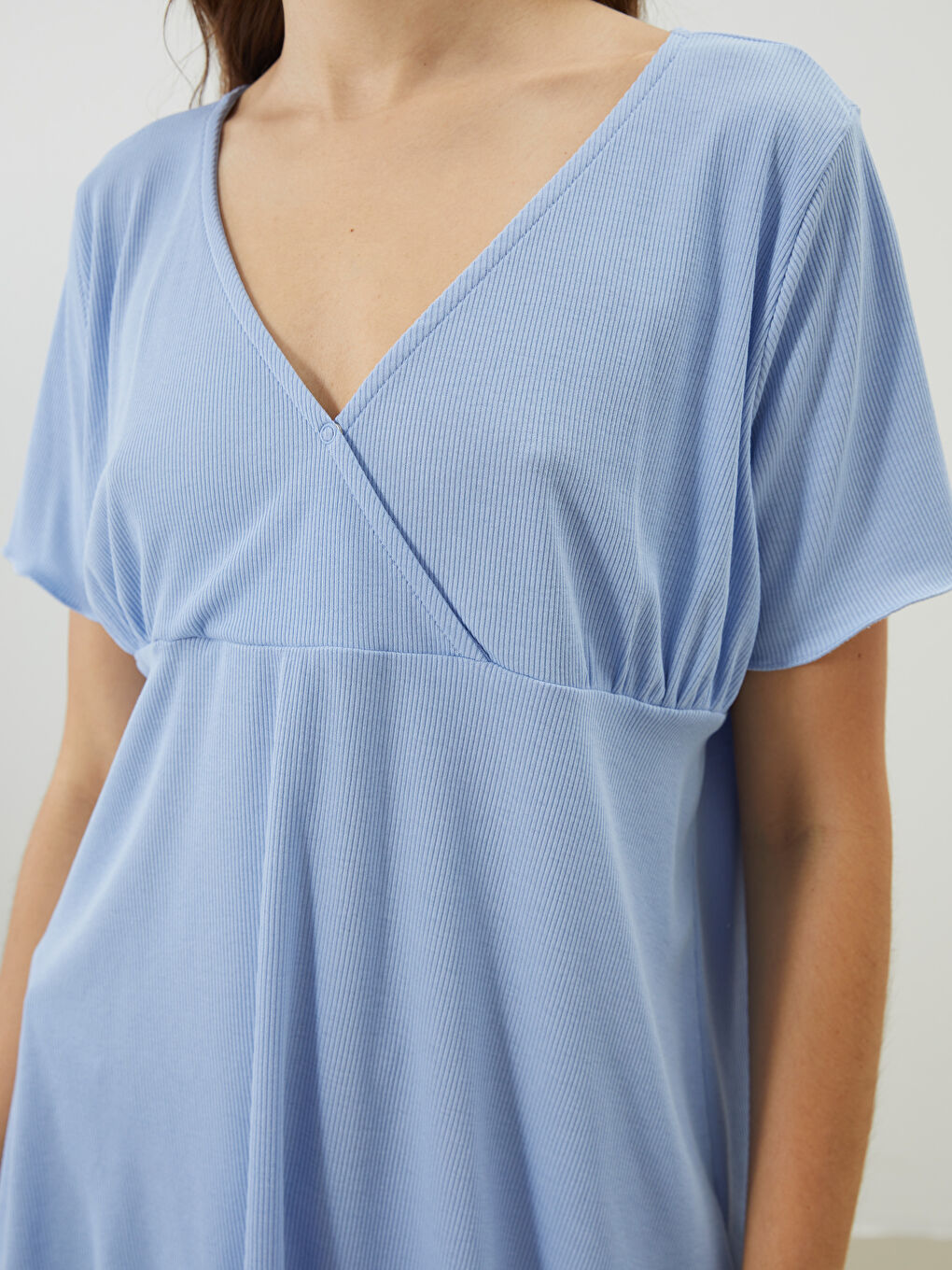 Mavi V Yaka Hamile Şortlu Pijama Takımı-2