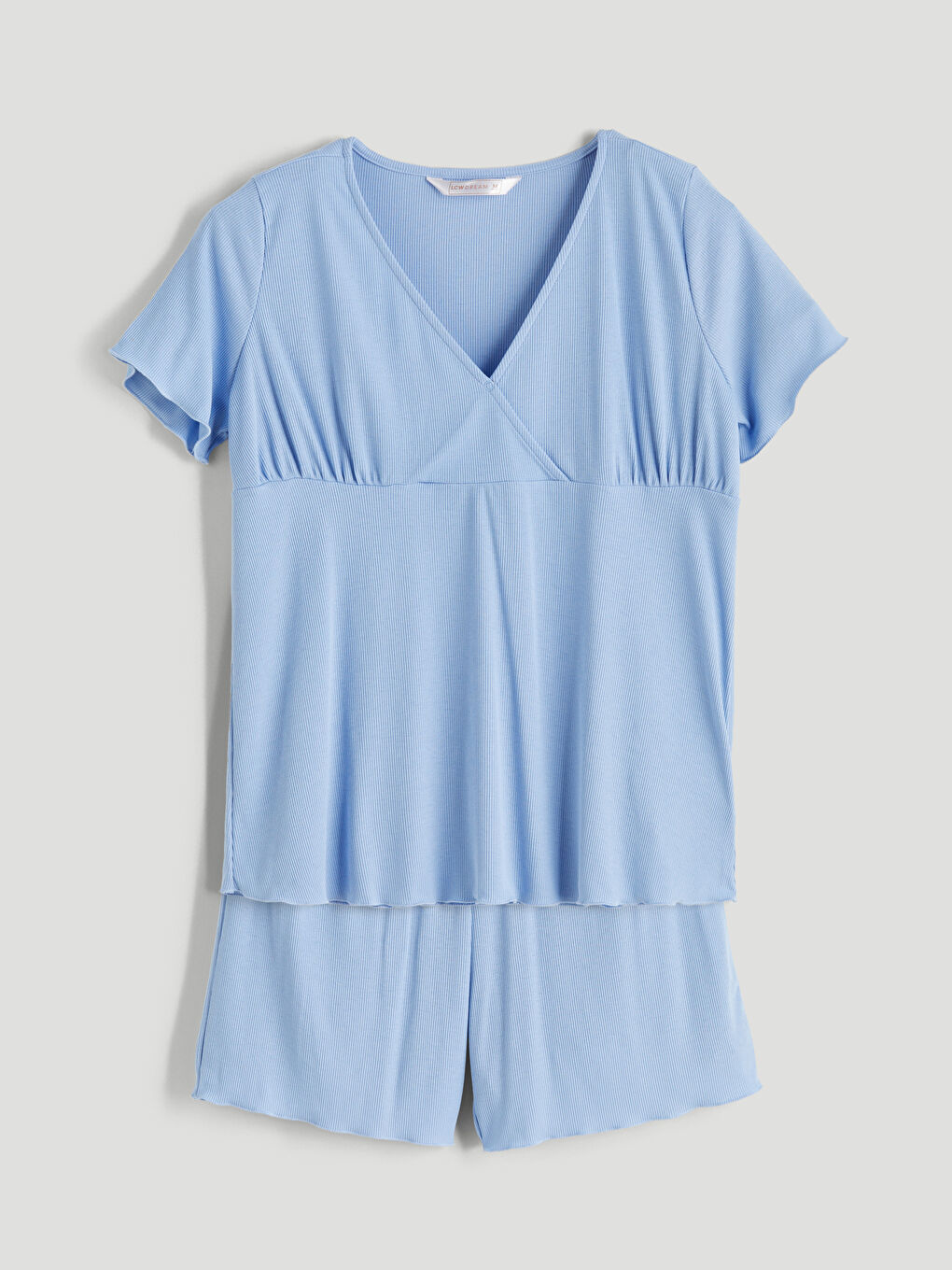 Mavi V Yaka Hamile Şortlu Pijama Takımı-4