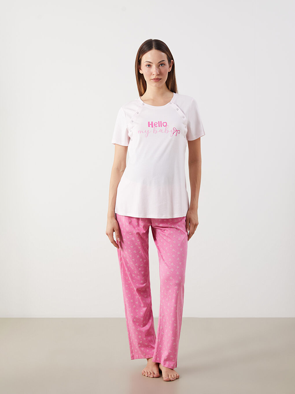 LC Waikiki Crew Neck Printed Maternity Pyjama Set -S5HB87Z8-LSC