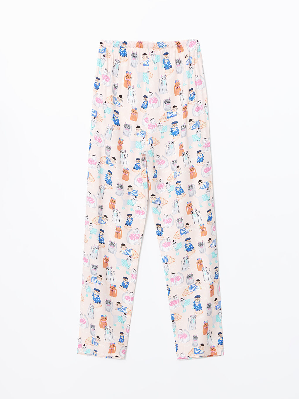 Pembe Beli Lastikli Kedi Baskılı Kadın Pijama Altı