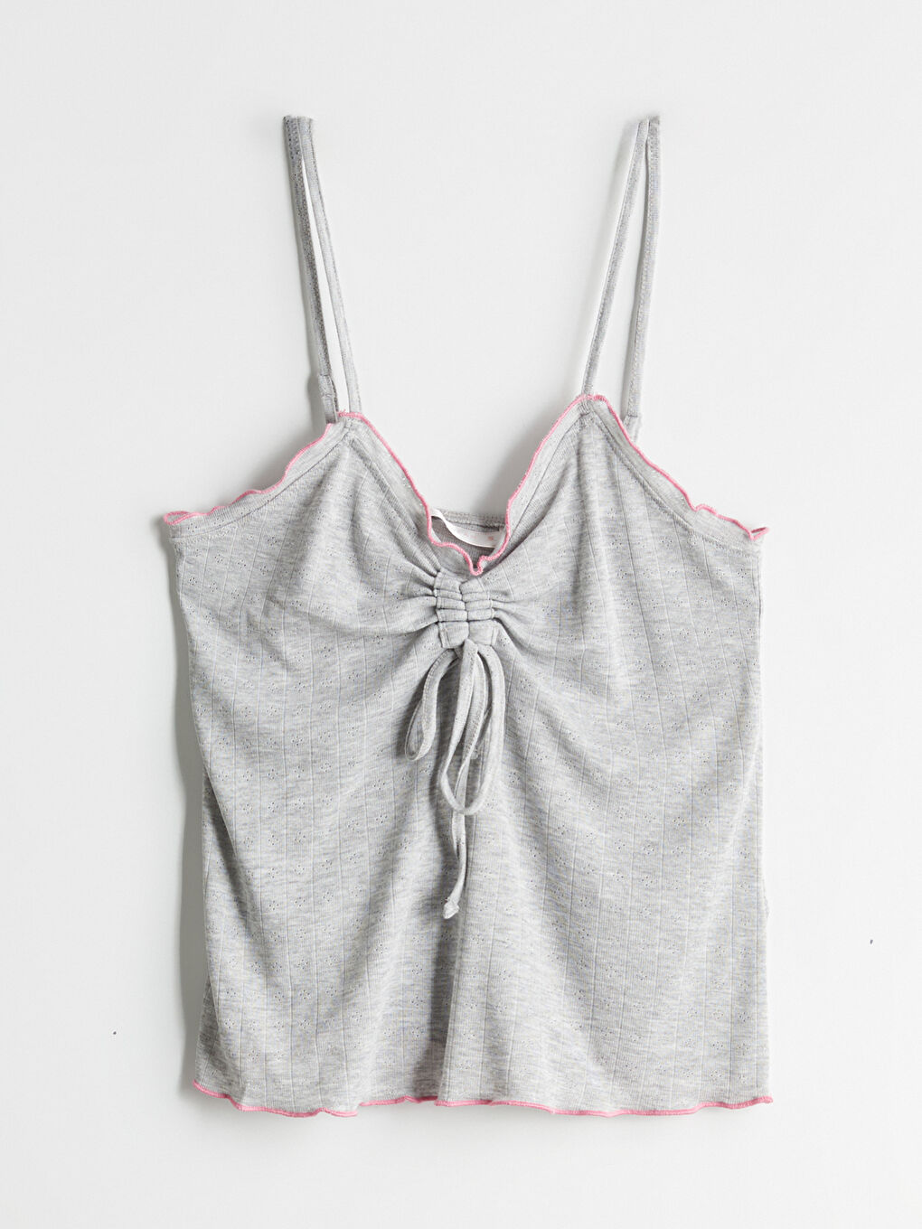 Gri V Yaka Büzgülü Kadın Pijama Üstü