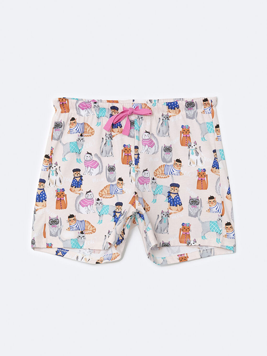 Pembe Beli Lastikli Desenli Kadın Şort Pijama Altı-4