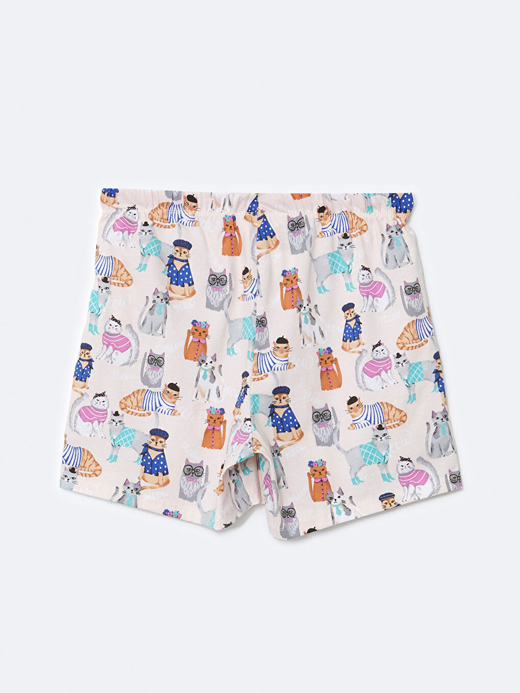 Pembe Beli Lastikli Desenli Kadın Şort Pijama Altı-5